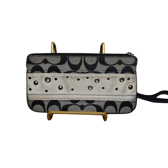 Coach Wristlet Wallet Signature C Jacquard & Leather Gray Groumet - Picture 1 of 10